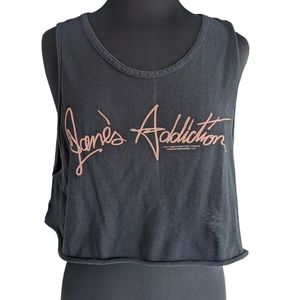 Jane's Addiction XL Boxy Crop Tank Top Black & Pink Raw Cut Off Sleeveless Delta
